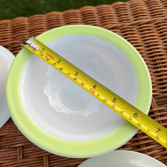 Set 4 Vintage Pyrex 6.25" Lime Rimmed Soup Cereal Bowls Milk Glass USA - Picture 11 of 12